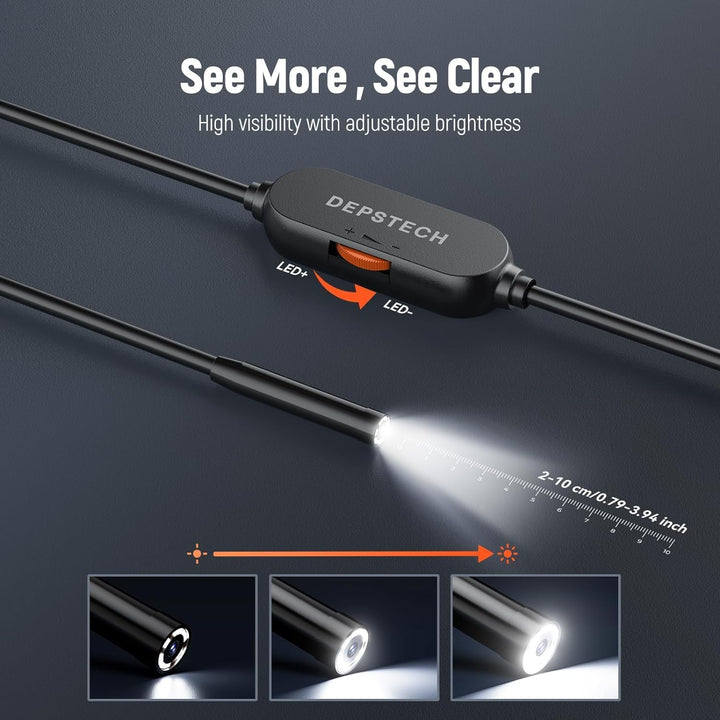 DEPSTECH Inspektionskamera mit Licht, 7 mm dünne Sonde, 5 m halbstarres Kabel, IP67 wasserdichte Sch