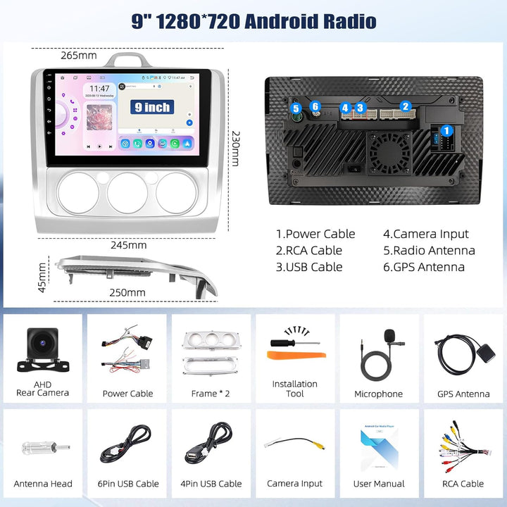 6+128G 8Kern Android 15 Autoradio für Ford Focus Klassiker 2004–2011 mit Wireless CarPlay Android Au