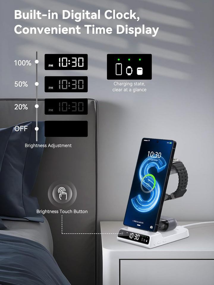 Wireless Charger für Samsung Galaxy S25 Ultra, Induktive Ladestation mit Digitaluhr für Samsung Gala