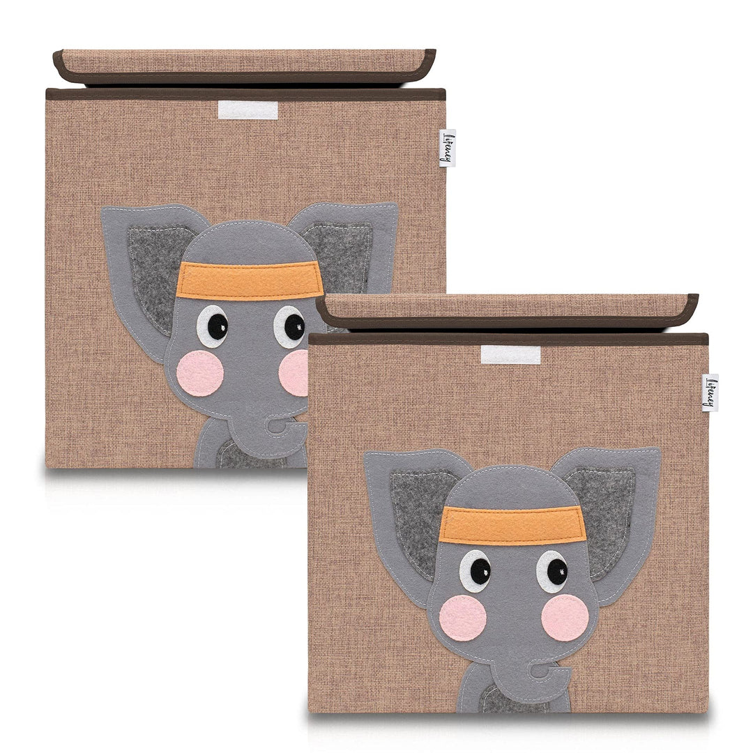 Aufbewahrungsbox mit Deckel im 2er Set Elefant I Doppelpack Spielzeugbox mit Tiermotiv passend für W