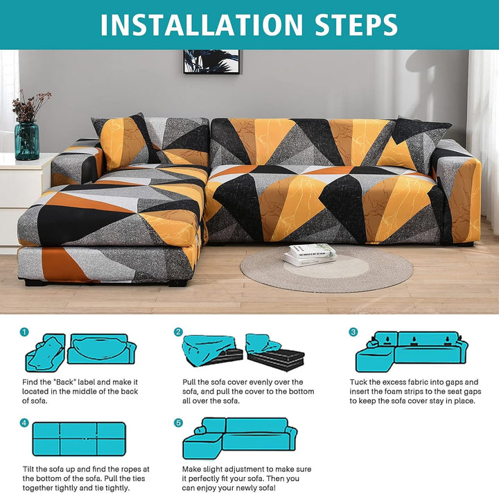 ShowyLive Sofa Überzug Couch Überzug 2er Set für Ecksofa L-Form Sofabezug 3 Sitzer+3 Sitzer, mit 4 S