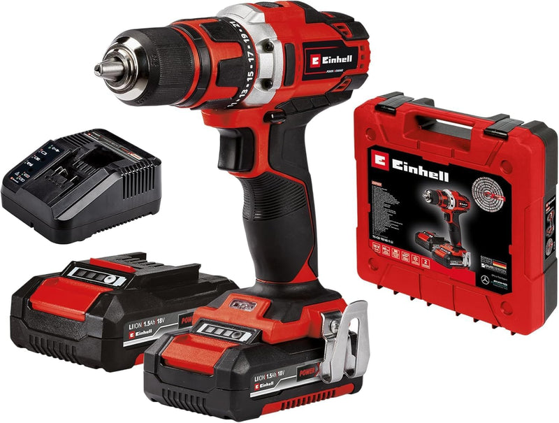 Einhell Akku-Bohrschrauber TE-CD 18/40 Li (2x1,5 Ah) Power X-Change (Lithium-Ionen, 40 Nm, 2-Gang-Ge