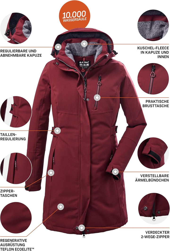 Killtec Damen Kow 165 Wmn Prk Funktionsparka/Parka mit abzippbarer Kapuze 42 weinrot, 42 weinrot