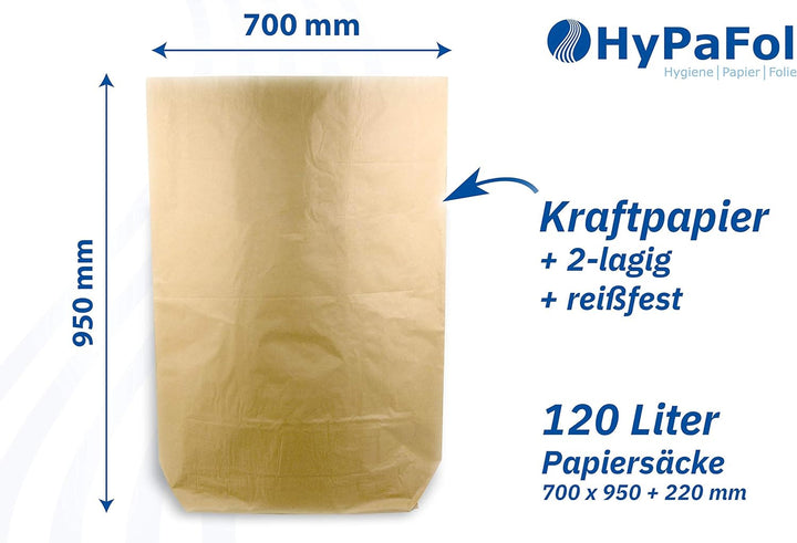 Hypafol Bio Papier Müllbeutel 50 Stück | abbaubare braune Biomüllbeutel für kompostierbare & biologi