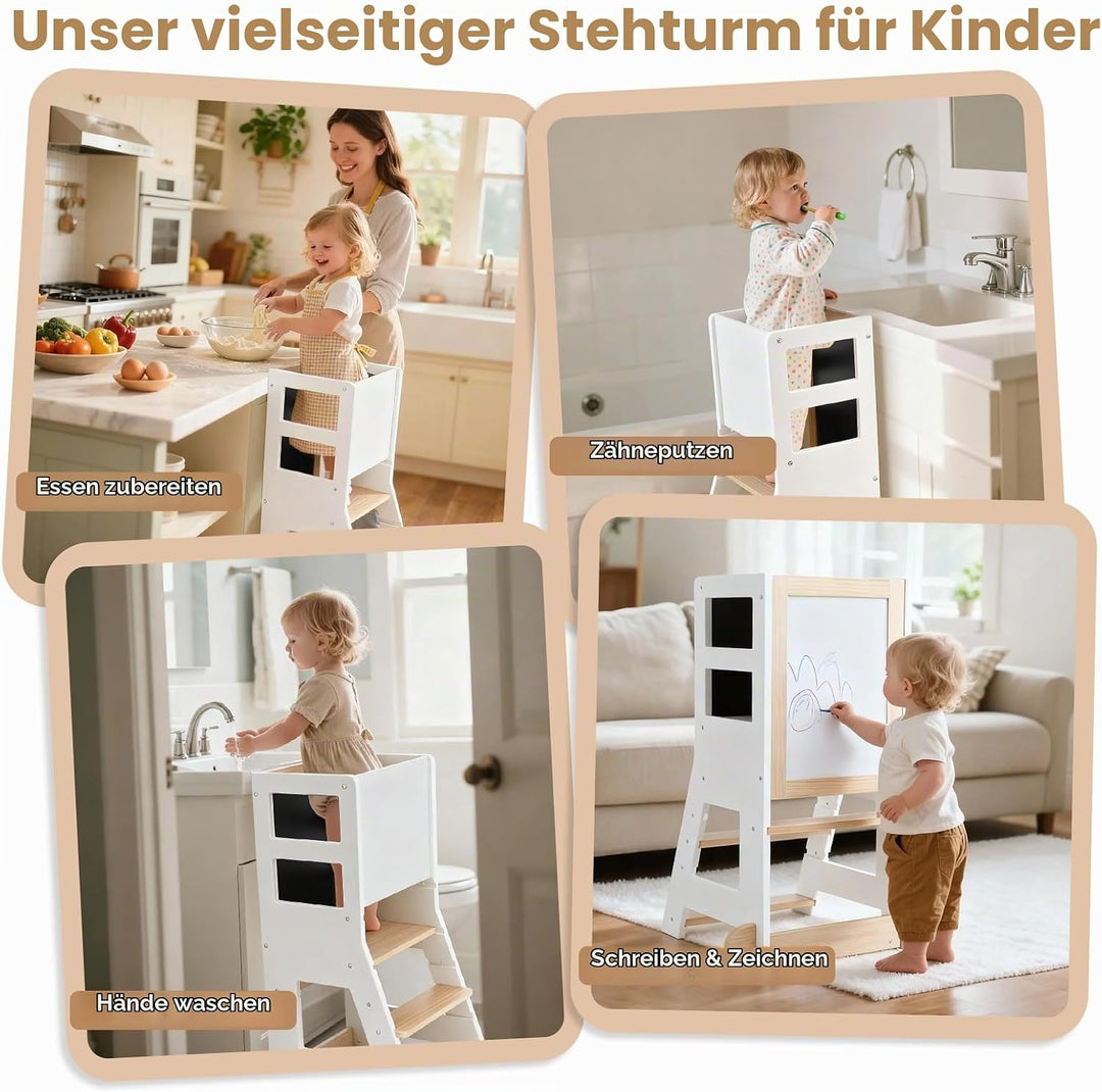 KIDINIX Kinder Lernturm ab 1 Jahr, Learning Tower mit magnetischem Whiteboard und Abnehmbarer Kreide