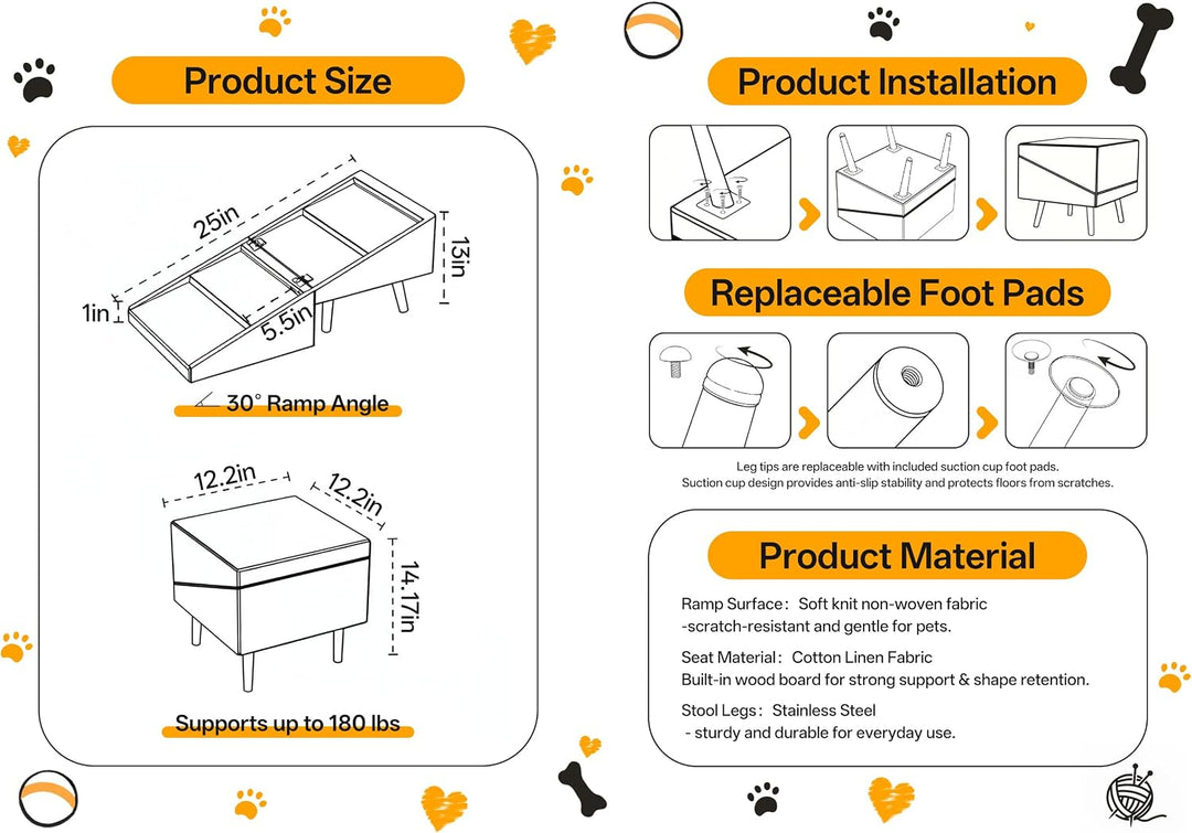 Klappbare Hundetreppe für kleine Hunde – 2-in-1-Treppe und Hocker – rutschfeste Holzstufen für das S