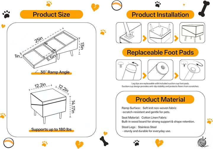 Klappbare Hundetreppe für kleine Hunde – 2-in-1-Treppe und Hocker – rutschfeste Holzstufen für das S