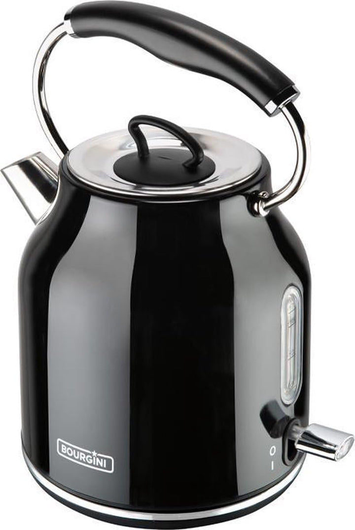 Bourgini Nostalgic Water Kettle Deluxe - Retro Wasserkocher - 1.7L Fassungsvermögen - Schwarz Black,