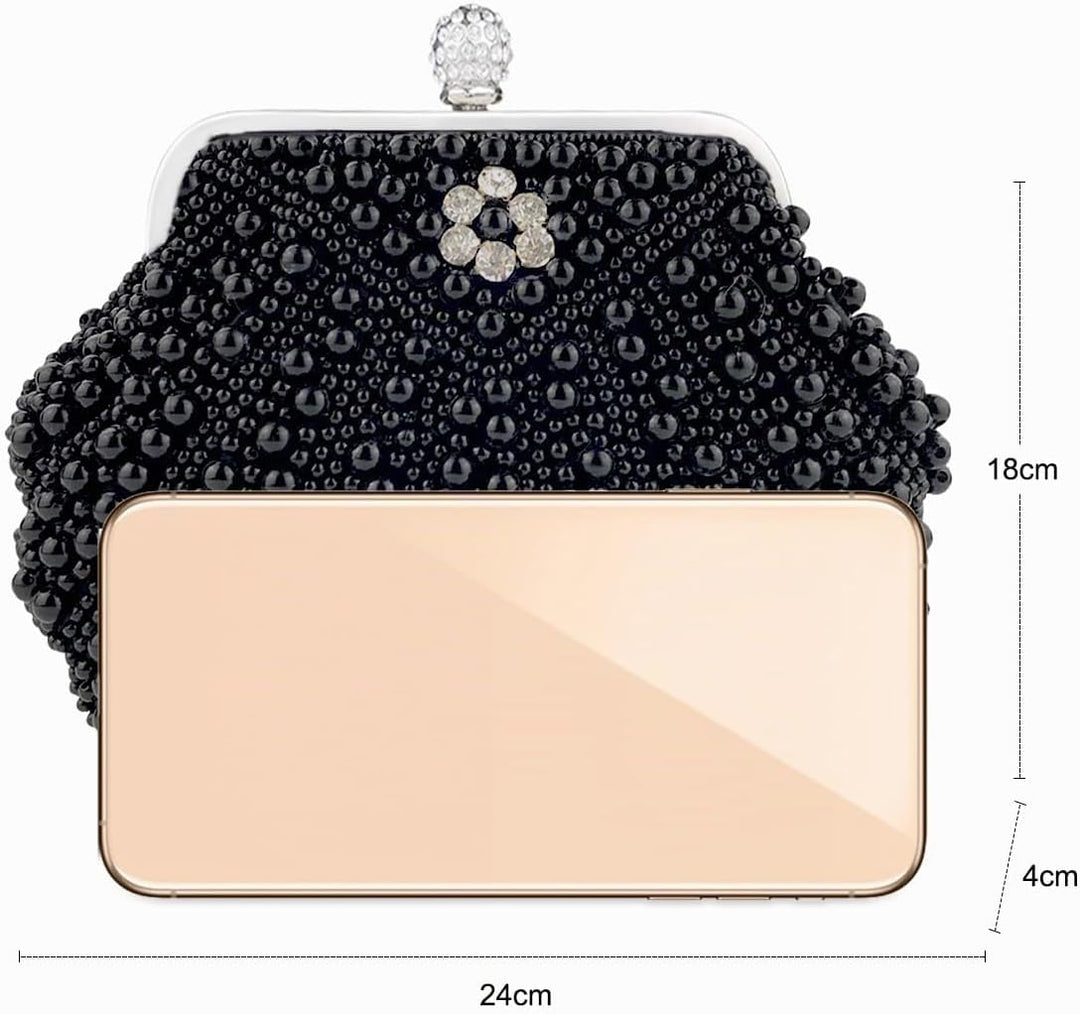 NICOLE&amp;DORIS Imitat Perle der Frauen Bördelte Harte Fallkupplungstasche,Hochzeit Handtasche Abschlus