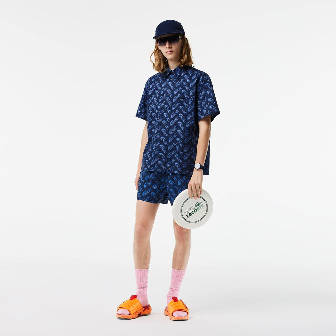 Lacoste Herren Ch5793 Woven T-Shirts 44 Navy Blue/Ethereal, 44 Navy Blue/Ethereal