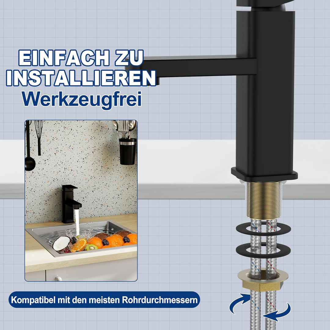FIVMEN Wasserhahn Küche Schwarz Küchenarmatur mit Einhebelmischer Spülenarmatur Waschtischarmatur Ke