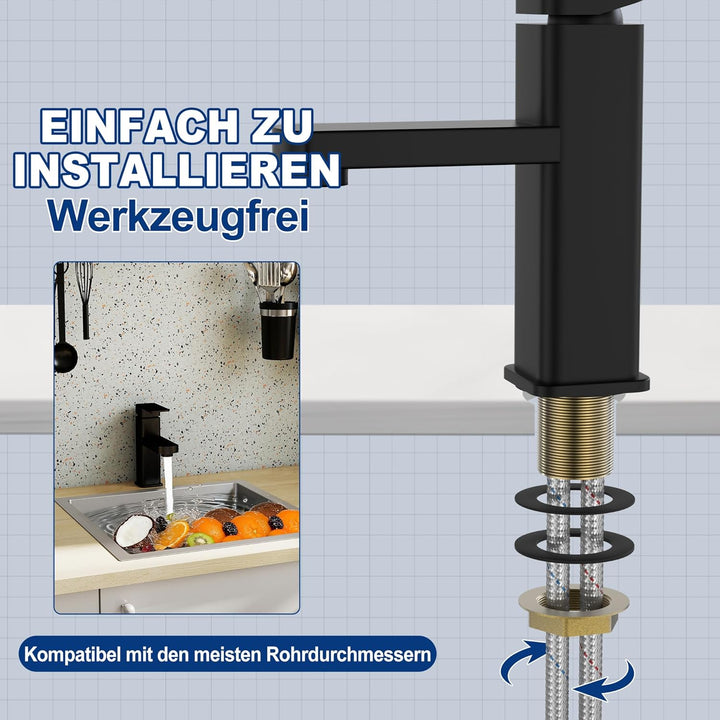 FIVMEN Wasserhahn Küche Schwarz Küchenarmatur mit Einhebelmischer Spülenarmatur Waschtischarmatur Ke