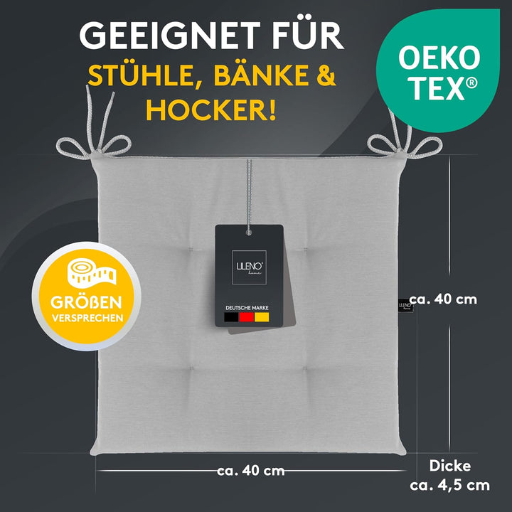 LILENO HOME 2er Set Stuhlkissen Hellgrau (40x40x4,5 cm) - Sitzkissen für Gartenstuhl, Küche oder Ess