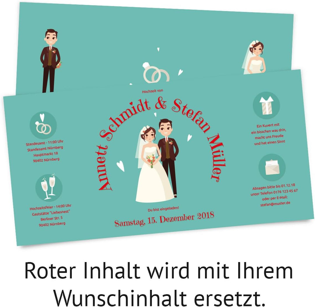 20 x Hochzeitseinladungen Hochzeit Einladungskarten individuell Klappkarten - Altar Brautpaar, 20