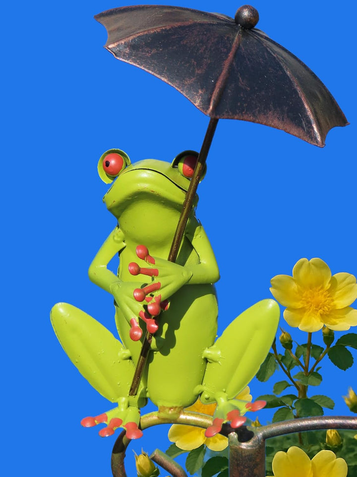 Pommerntraum ® | Regenmesser Niederschlagsmesser Pluviometer Wetterfrosch Frosch mit Regenschirm + M