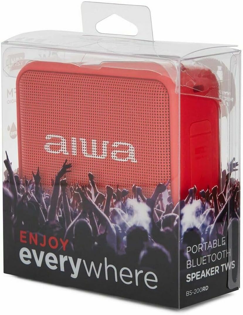 Aiwa BS-200RD Tragbarer kabelloser Bluetooth-Lautsprecher, True Wireless Stereo, wasserdicht, Rot, R