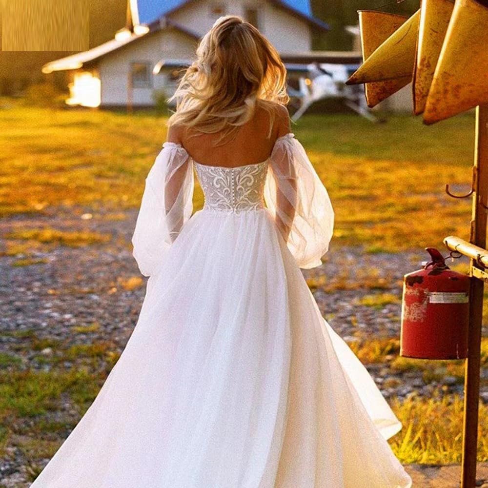 SMTCM 1 Paar Abnehmbare Puffärmel für Hochzeitskleid Weiss Brautärmel Tüll Armel mit Spandex Band Du