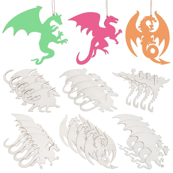 UNICRAFTALE 24 Stück 6 Stile Holzdrachen Ausschnitte Unlackierte Hölzerne Drachen Hängeornamente Dra