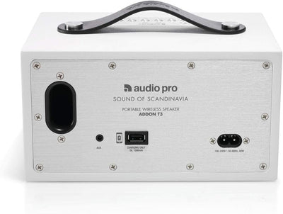 Audio Pro Addon T3+ White - Tragbarer Lautsprecher mit Bassreflexbox, Bluetooth & WiFi - Kabelloser