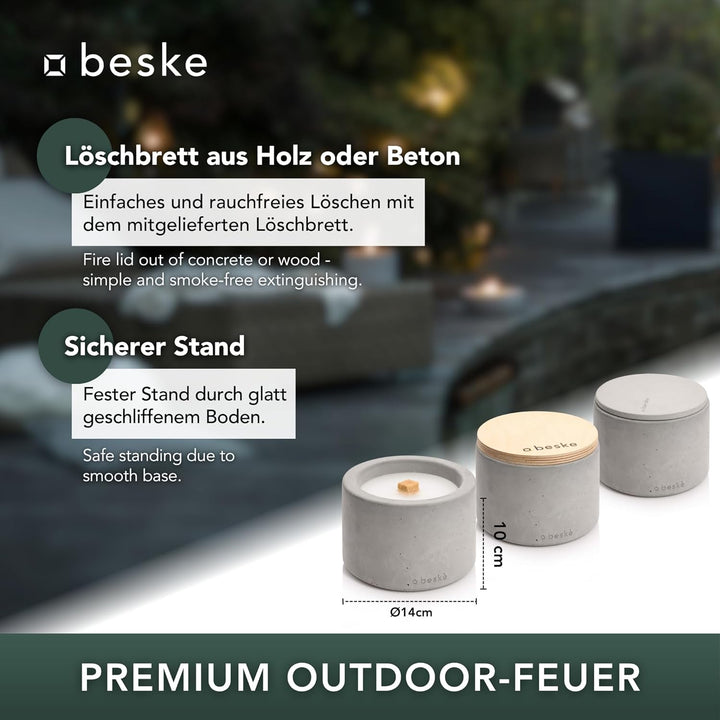 Betonfeuer® - DAS ORIGINAL | Modell 'Solo' | ⌀14 cm mit Dauerdocht | Premium Kerzenfresser Made in G