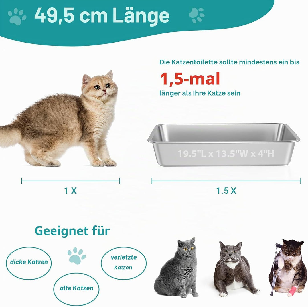 IKITCHEN Grosse Katzentoilette Edelstahl(50×35×10cm), Litter Box Katzenklo, Katzen und Kaninchen Met