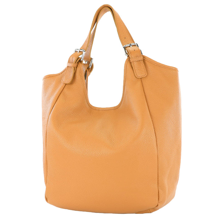 modamoda de T227 Damen Shopper Schultertasche Leder Large handmade in Italy Camel, Camel
