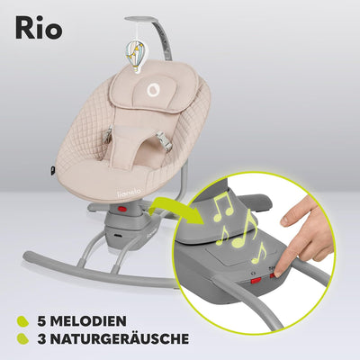 LIONELO RIO Elektrische Babywippe für Kleinkinder bis zu 9 kg Verstellbare Rückenlehne, 3 Wiegegesch