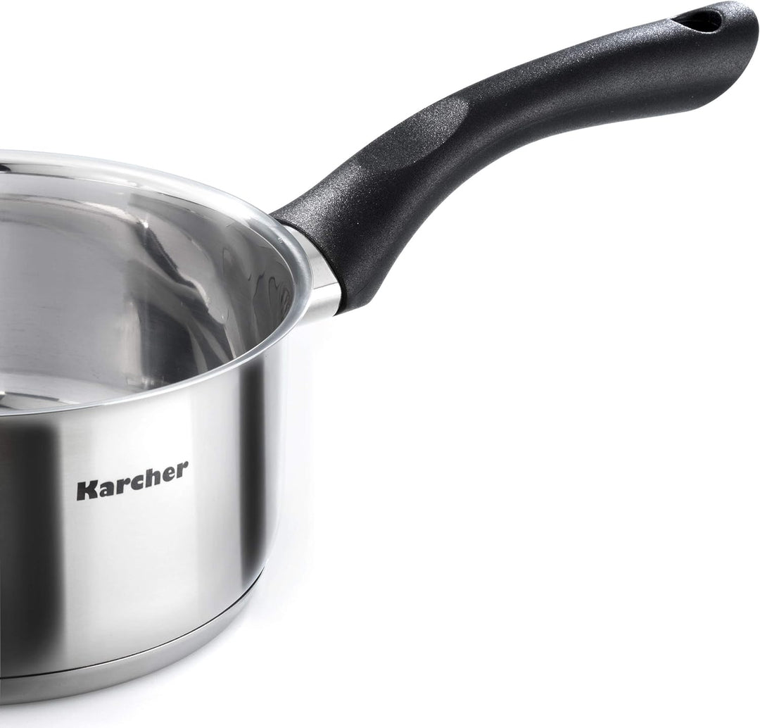 Karcher Topfset Mia aus Edelstahl, Kochgeschirr Induktion-Kochtopf-Set, Töpfe mit Glasdeckel/Pfanne/