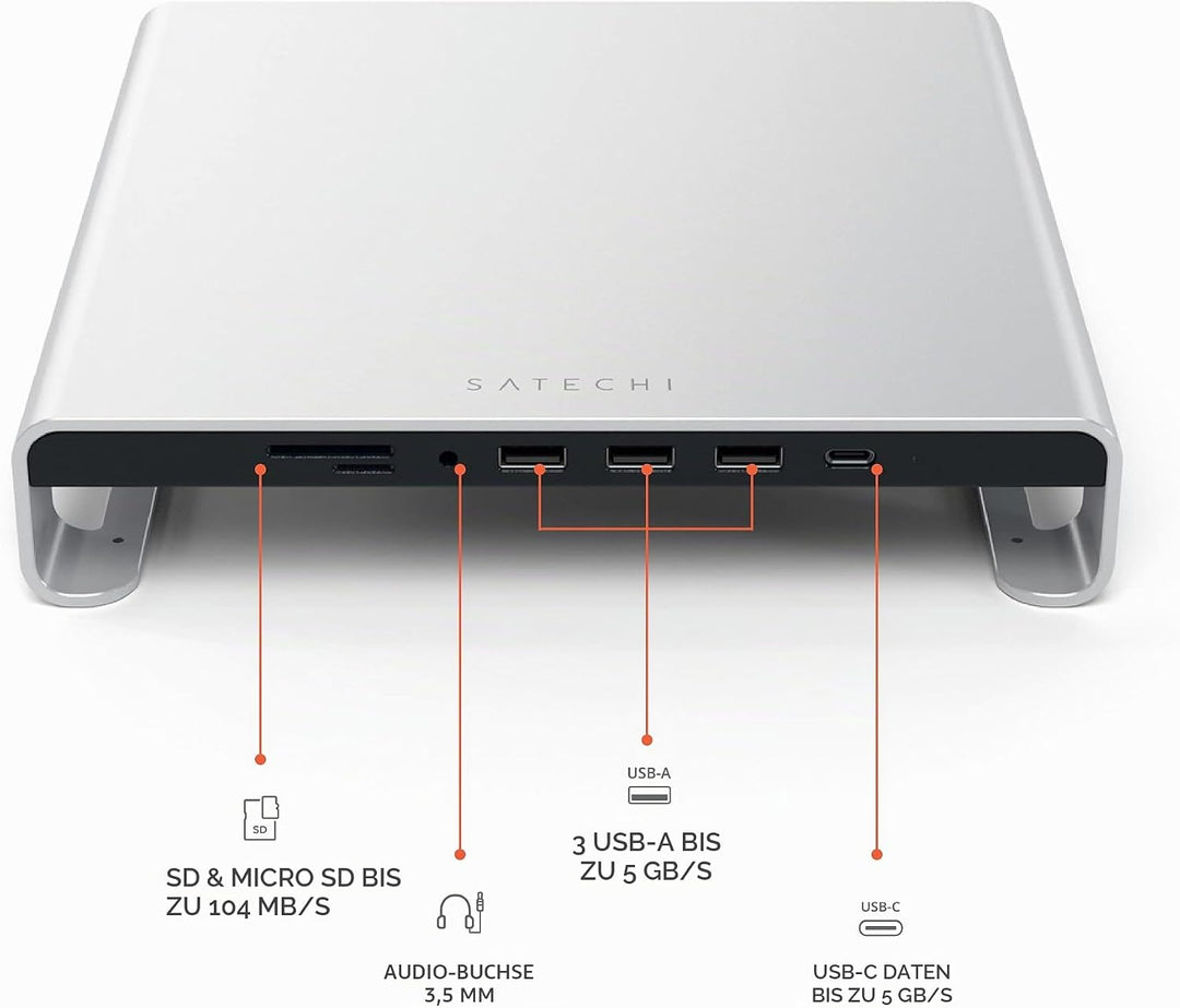 SATECHI Typ-C Aluminium Monitor Stand Hub, mit USB-C Datenport, Micro/SD-Kartensteckplätzen &amp; 3,5mm