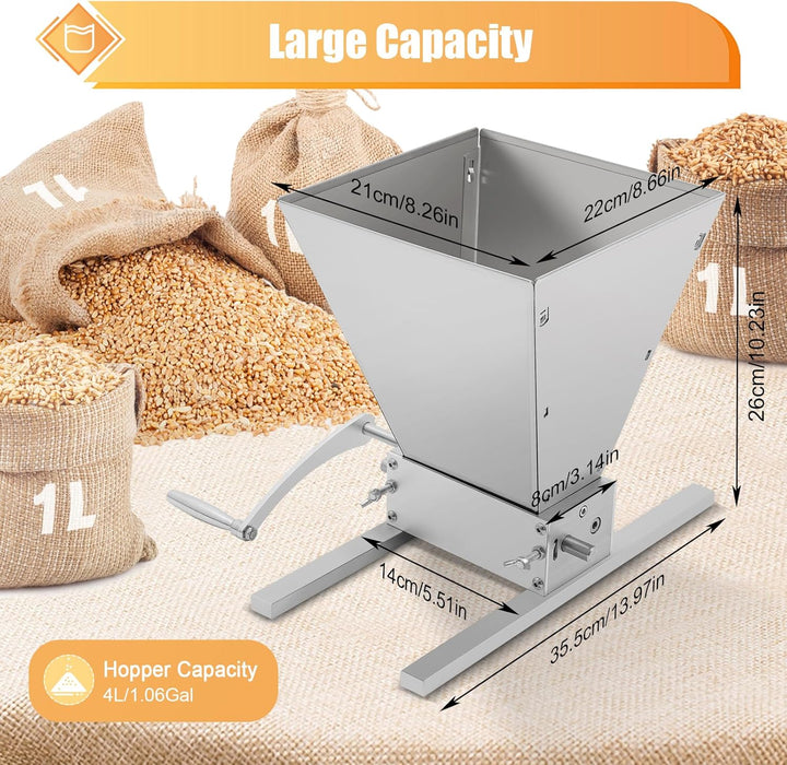 Manuelle Getreidemühle 4L Schrotmühle, Obstmühle Edelstahl Schrotmühle für Getreide Haferquetsche Fl