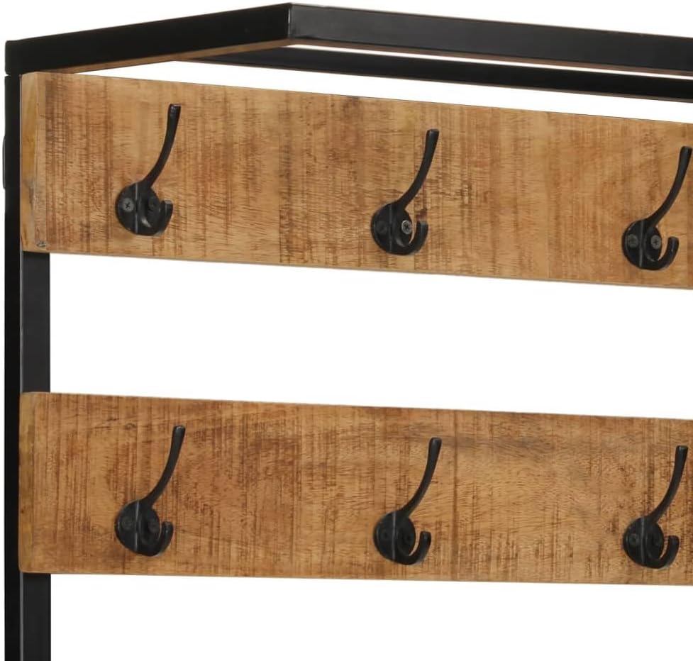 Hothingwell Garderobenständer, 8 Haken, massives Mangoholz | 3 Schuhregale, robuster Eisenrahmen, fü