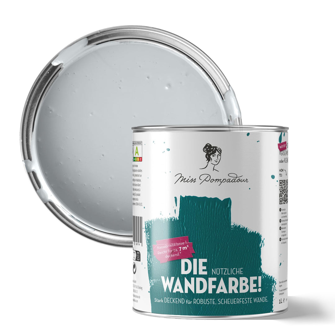 MissPompadour abwaschbare Wandfarbe Grau mit Wärme 1L - hohe Deckkraft &amp; Ergiebigkeit - matte, scheu