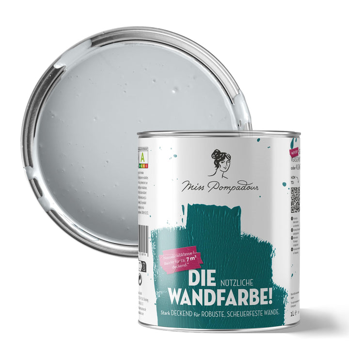 MissPompadour abwaschbare Wandfarbe Grau mit Wärme 1L - hohe Deckkraft &amp; Ergiebigkeit - matte, scheu