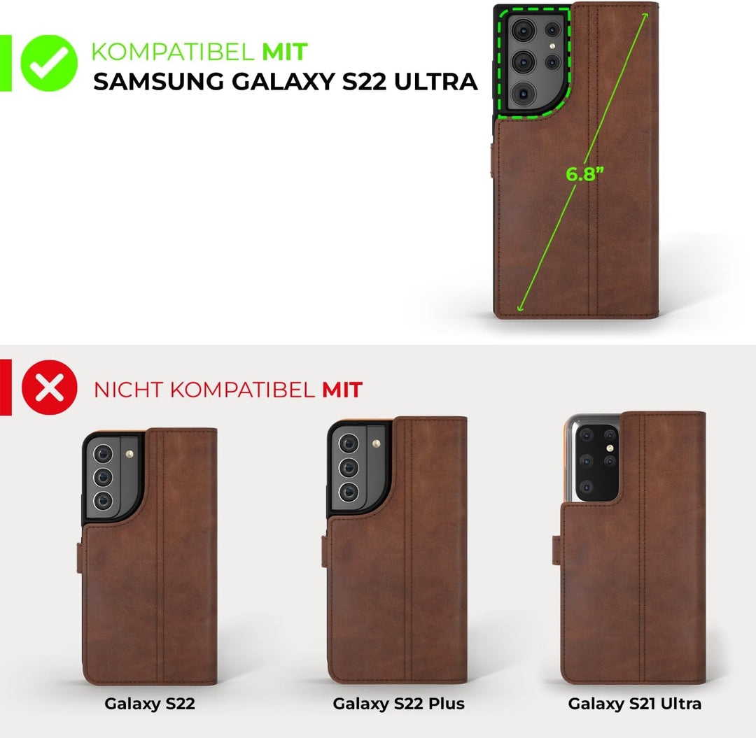 Snakehive Galaxy S22 Ultra 5G Hülle Leder | Stylische Handyhülle mit Kartenhalter & Standfuss | Hand