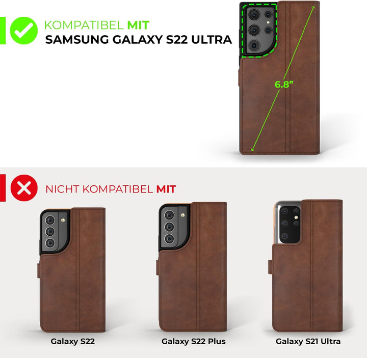 Snakehive Galaxy S22 Ultra 5G Hülle Leder | Stylische Handyhülle mit Kartenhalter & Standfuss | Hand