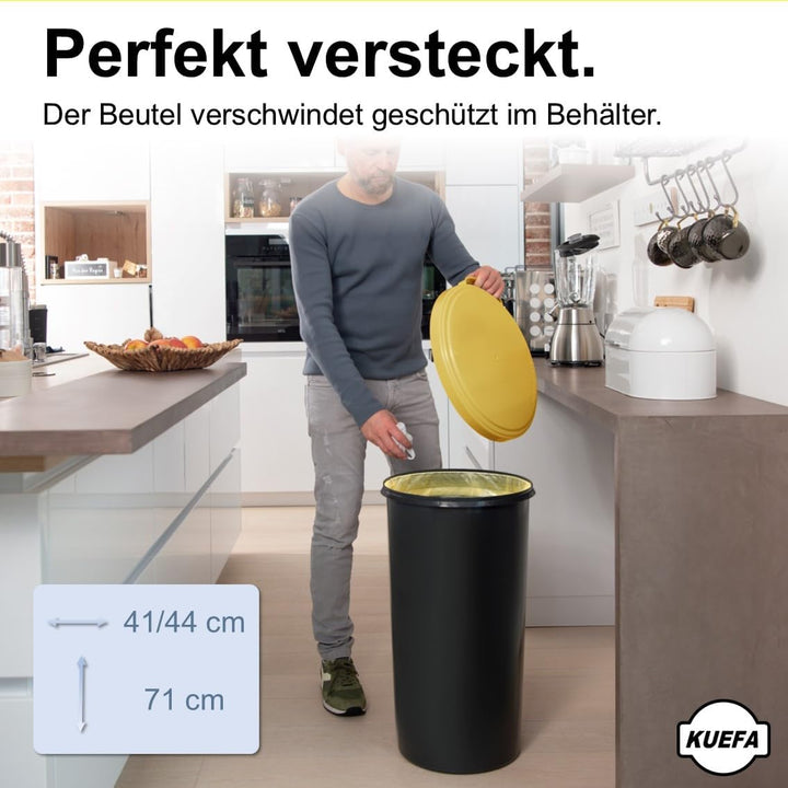 KUEFA 60L Müllsackständer mit flachem Deckel - Gelber Sack Mülleimer (Gelb), Gelb