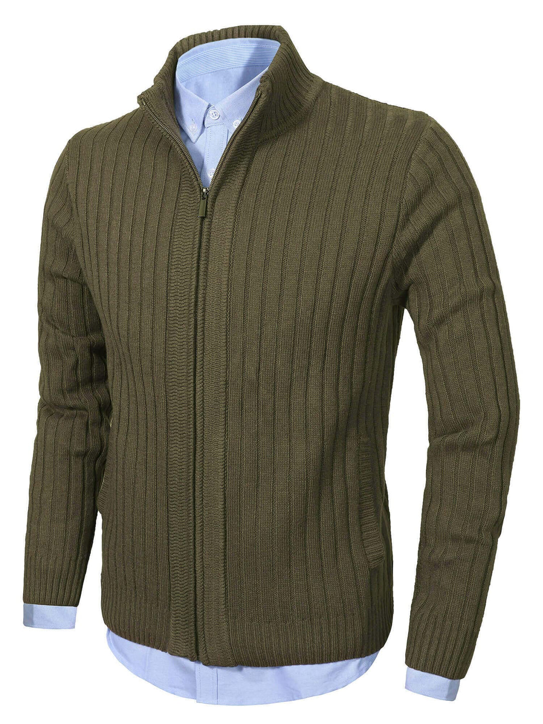 AOLI RAY Herren Strickjacke Cardigan Stehkragen Feinstrike mit Reissverschluss und Taschen Pullover