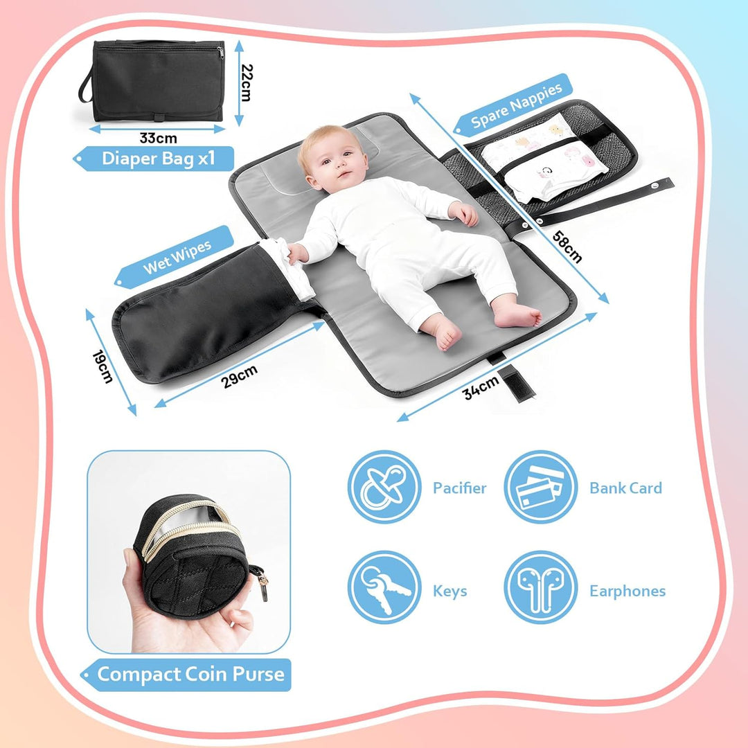 Wickeltasche Rucksack，Wickelrucksack Gross，Multifunktional Diaper Bag mit Mobiler Wickelauflage，Wass