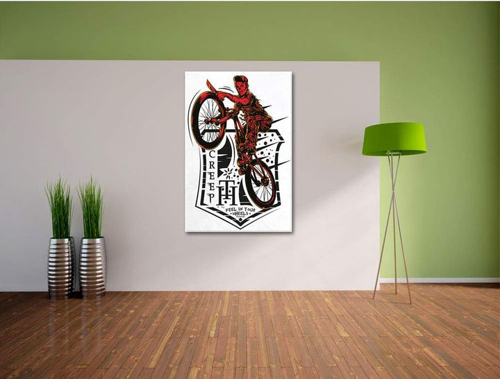 Creepy Biker white Leinwandbild Bild auf Leinwand, XXL riesige Bilder fertig gerahmt mit Keilrahmen,
