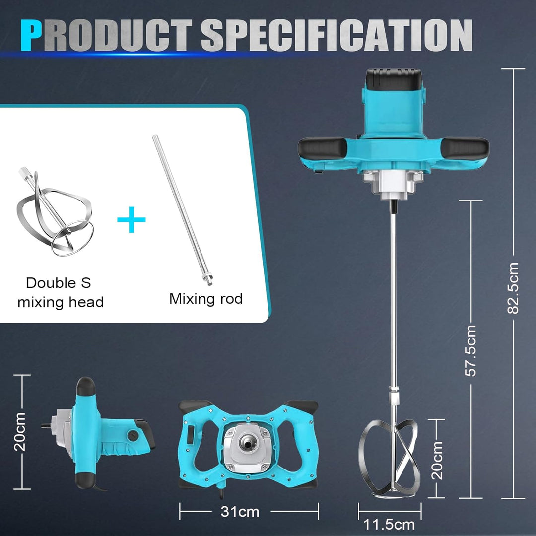Mörtelrührer, 2100W Betonmischer, Rührwerk Beton with 6 Speed, Rührgerät Mörtel Betonrührer, Rührwer