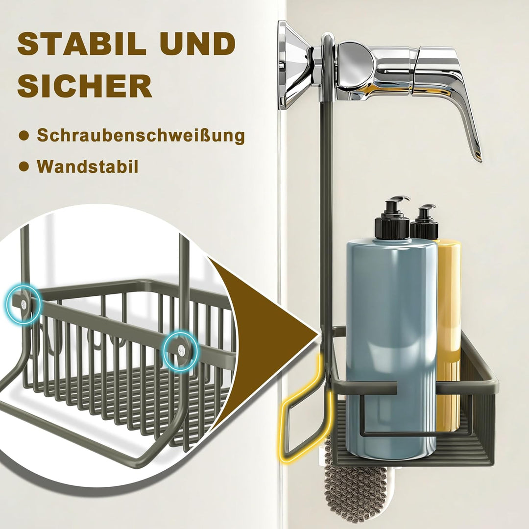 DIYGEEK Duschablage zum Hängen Ohne Bohren, Duschregal für Mischbatterie mit 2 Haken, Duschkorb für