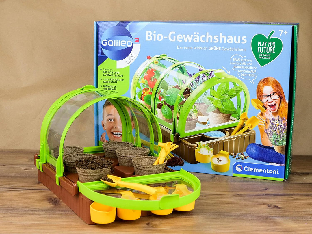Clementoni Galileo Lab – Bio-Gewächshaus, Garten-Set aus 100% recyceltem Material, Pflanzkasten mit