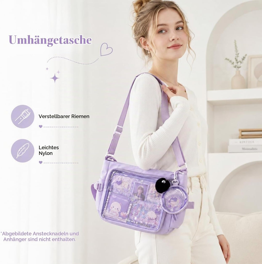 Ita Crossbody Tasche für Damen, Nylon Schultertasche mit transparentem Display-Fenster und herausneh