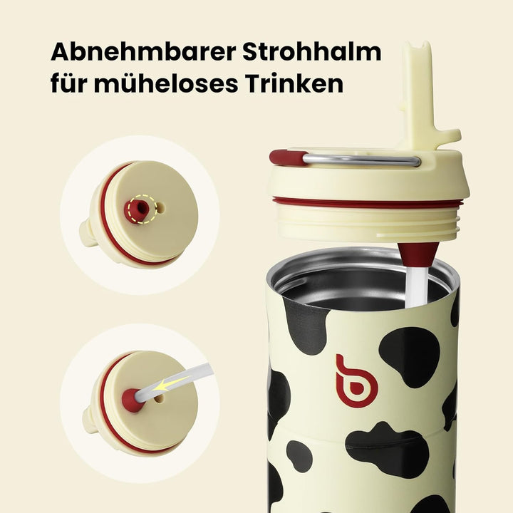 bottlebottle Edelstahl Trinkflasche mit Strohhalm 500ml, auslaufsichere Sportwasserflasche, ideal fü