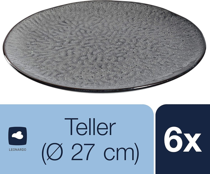 LEONARDO HOME 018565 MATERA 6er Set Teller, Keramik, anthrazit, Anthrazit