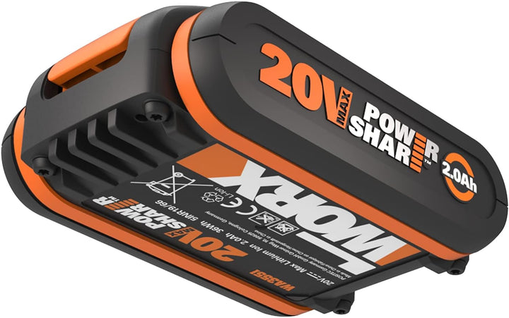 WORX WA3551.1 PowerShare Akku 20V - 2000mAh Li-Ion, wiederaufladbarer, Akku für alle WORX Geräte 2,0
