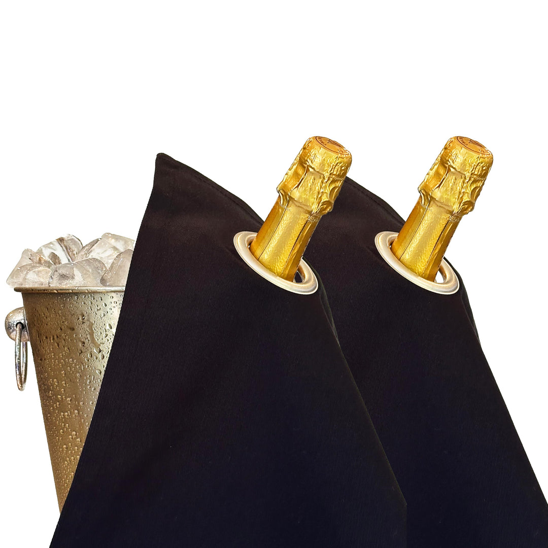 Classic Collection, Flaschentuch mit Metallring für Eiskübel, Baumwolle, 42 cm, Eckloch (Schwarz mit