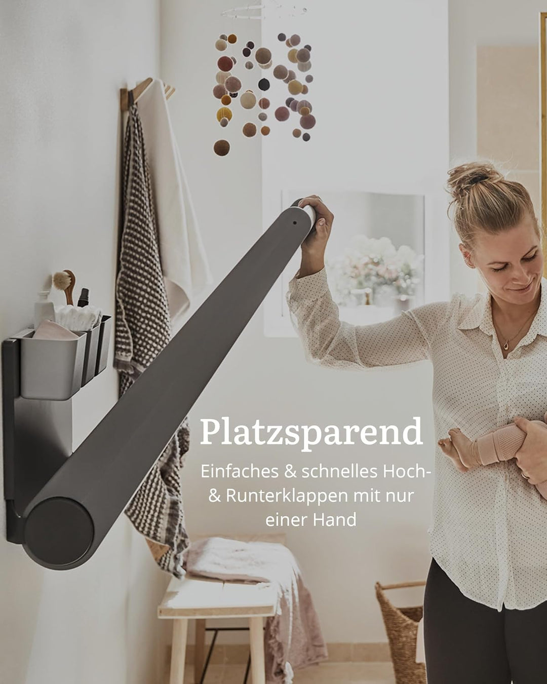 Leander Wally™-Wandwickeltisch Dusty Grey - Klappbare Wickelkommode für Wandmontage - Wickeltisch Or