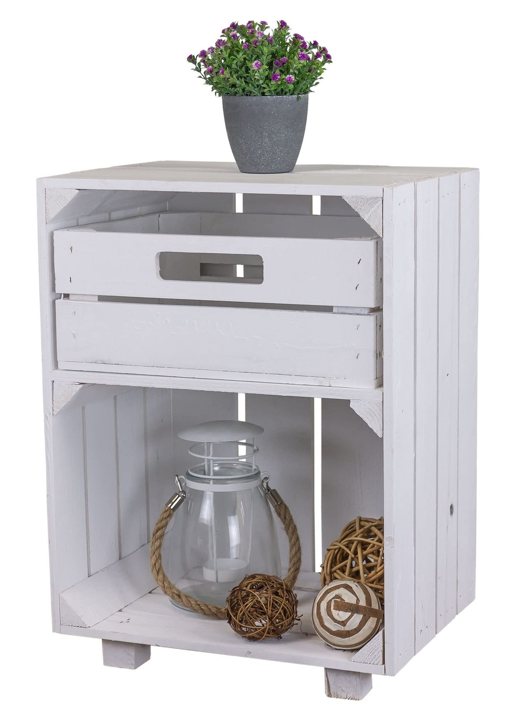 Kistenkolli Altes Land Nachttisch Abstelltisch weiss/geflammt mit Schublade ca 30x40x55cm Regalkiste