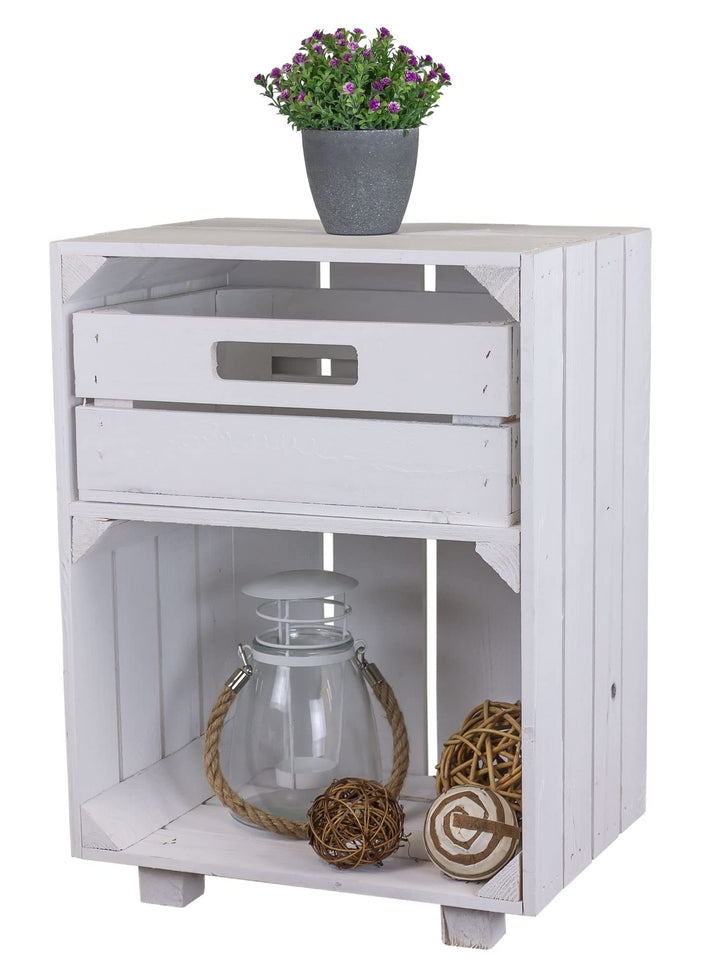 Kistenkolli Altes Land Nachttisch Abstelltisch weiss/geflammt mit Schublade ca 30x40x55cm Regalkiste